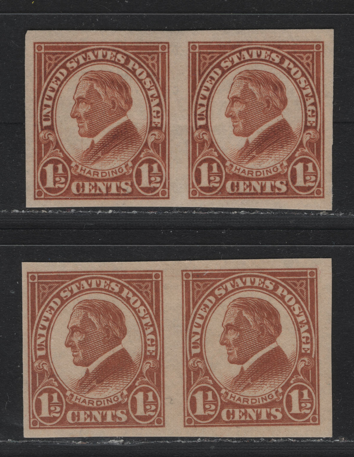 Lot 13 United States SC#576 1.5c Orange Brown - Pale Yellow Brown , 1922-1925 4th Bureau Issue, 2 VFOG Imperf Pairs