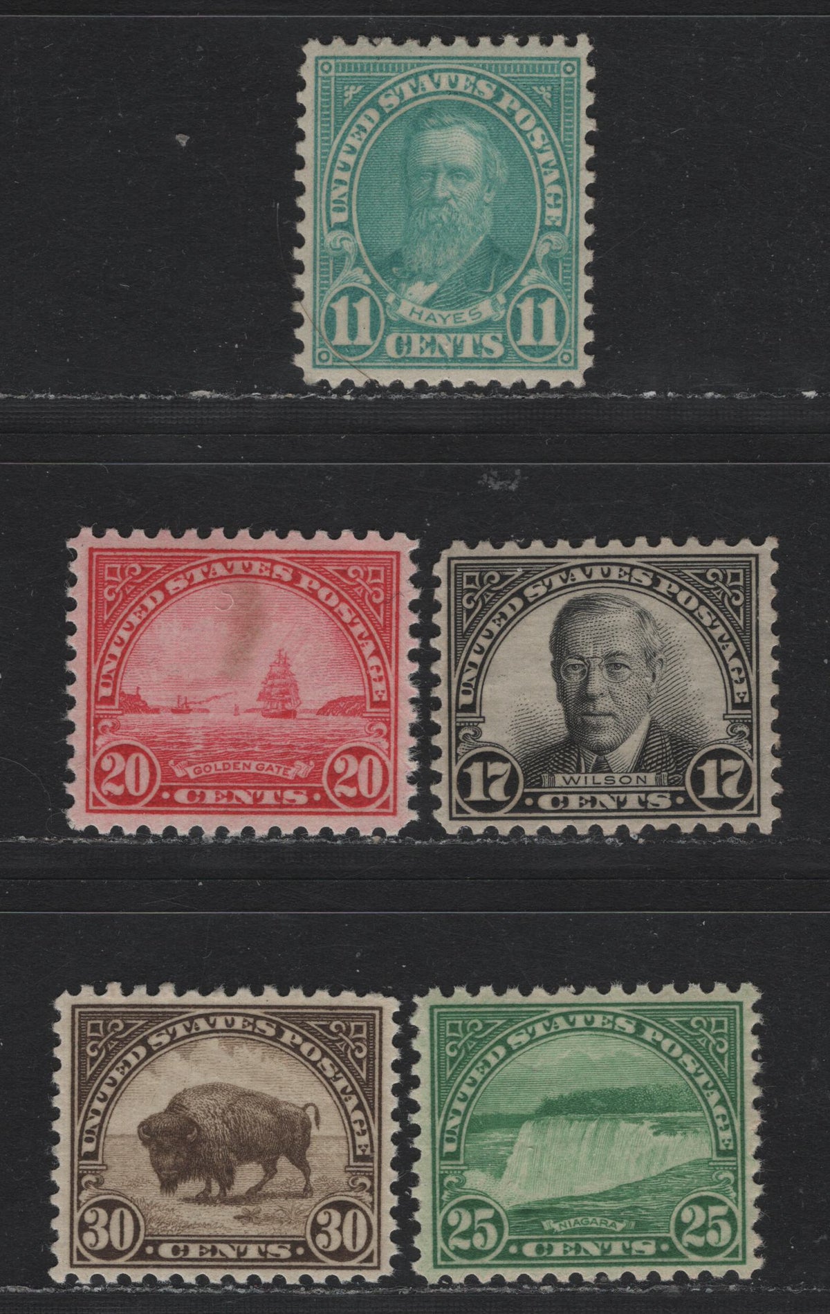 Lot 135 United States SC#692, 697-700 11c - 30c Turquoise Blue - Olive Brown , 1926-1934 4th Bureau Issue, 5 VFNH Singles, Type 3 Gum Breaker Ridges, No Visible Striations, Small Spot On Discoloration on 20c.