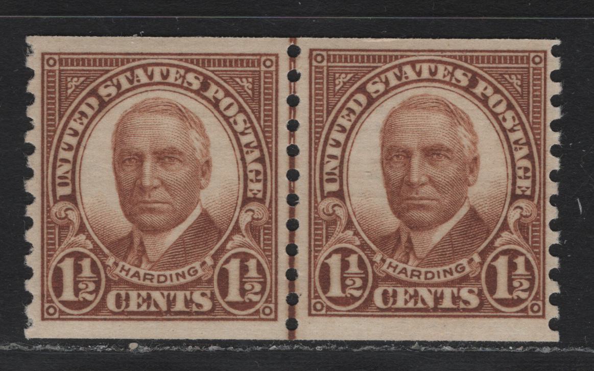 Lot 155 United States SC#686 1.5c Bright Brown , 1926-1934 4th Bureau Issue, A VFNH Coil Line Pair, 12 Horizontal Gum Striations Per Inch, Perf 10 Vertical
