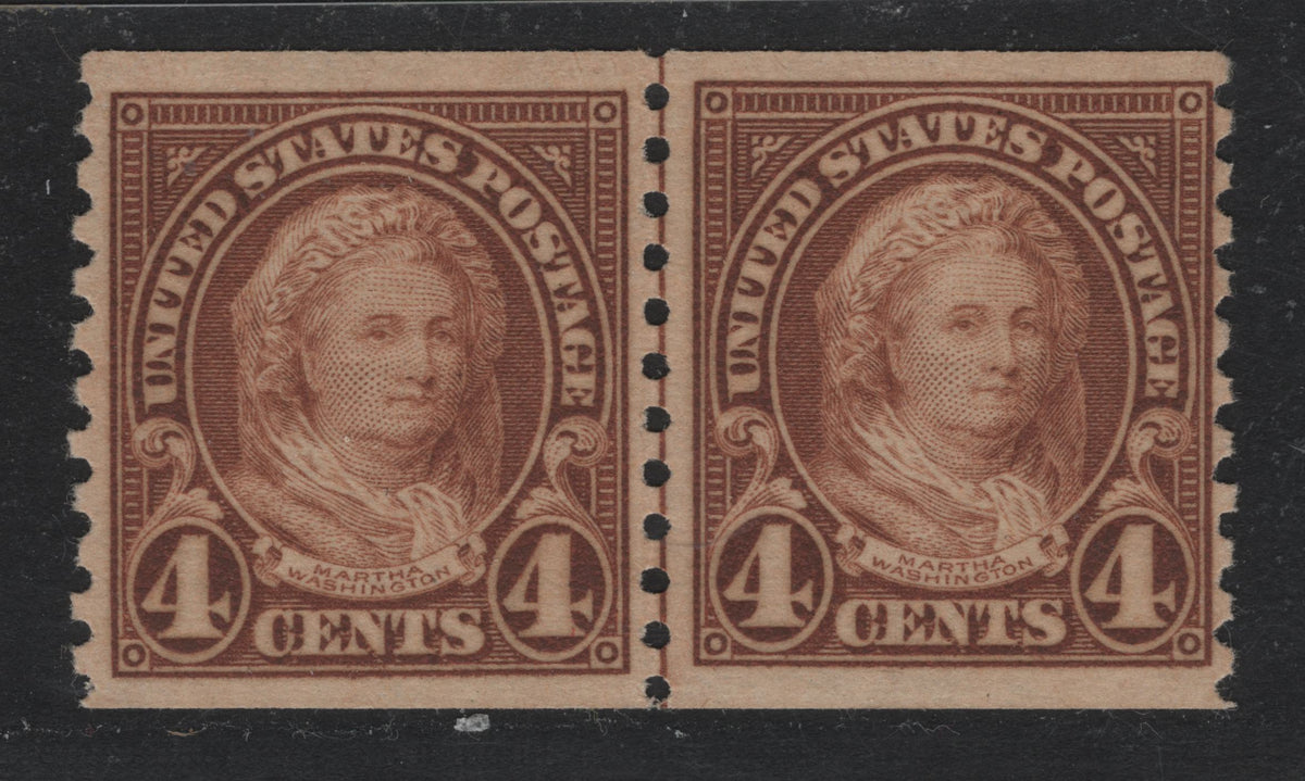 Lot 174 United States SC#601 4c Yellow Brown , 1926-1934 4th Bureau Issue, A FNH Coil Line Pair, 12 Horizontal Gum Striations Per Inch