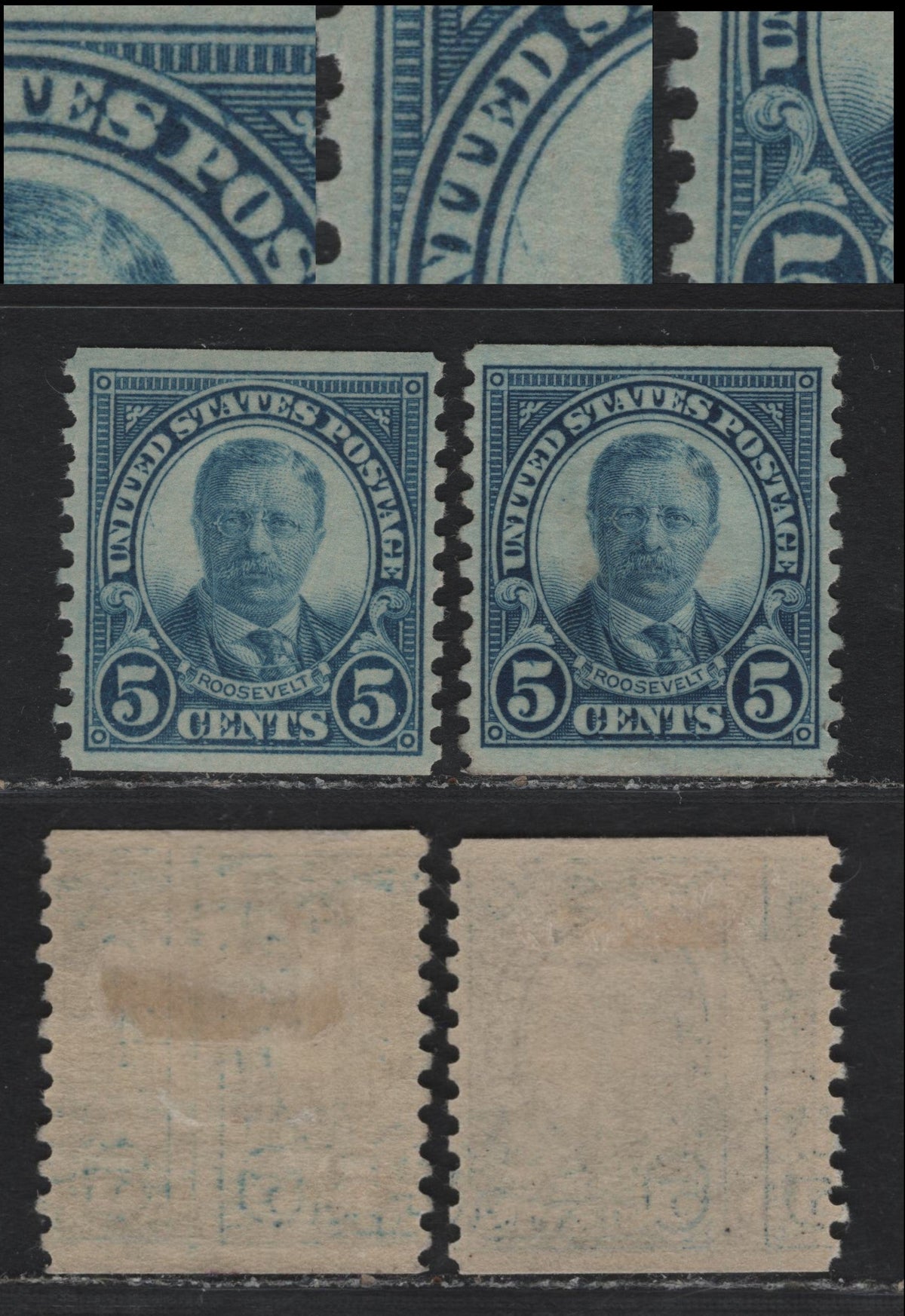 Lot 179 United States SC#602 5c Dull Blue , 1923-1929 4th Bureau Issue, 2 VFOG Coil Singles, No Showing Gum Striations, One Showing Plate Flaws