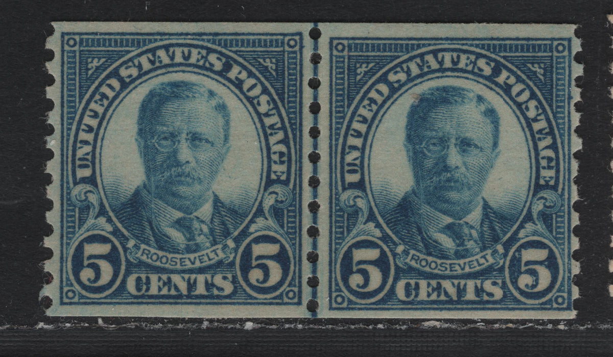 Lot 180 United States SC#602var 5c Blue , 1923-1929 4th Bureau Issue, A VFNH Coil Line Pair, 12 Gum Striations Per Inch
