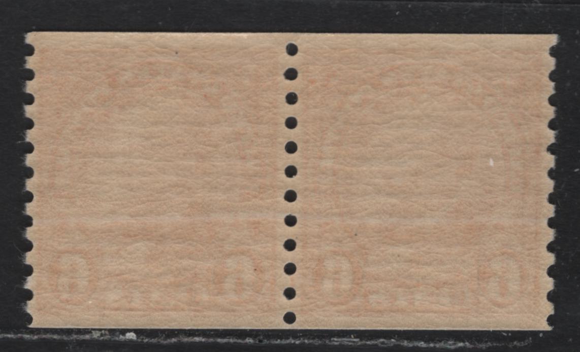 Lot 182 United States SC#723 6c Bright Orange , 1932 4th Bureau Issue, A VFNH Coil Pair, 12 Horizontal Gum Striations Per Inch