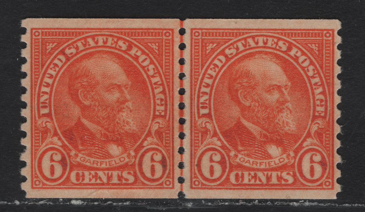 Lot 183 United States SC#723var 6c Deep Orange , 1932 4th Bureau Issue, A VFNH Coil Line Pair, Tiny Pre Production Wrinkle In Lower Margin, No Distinct Gum Striations