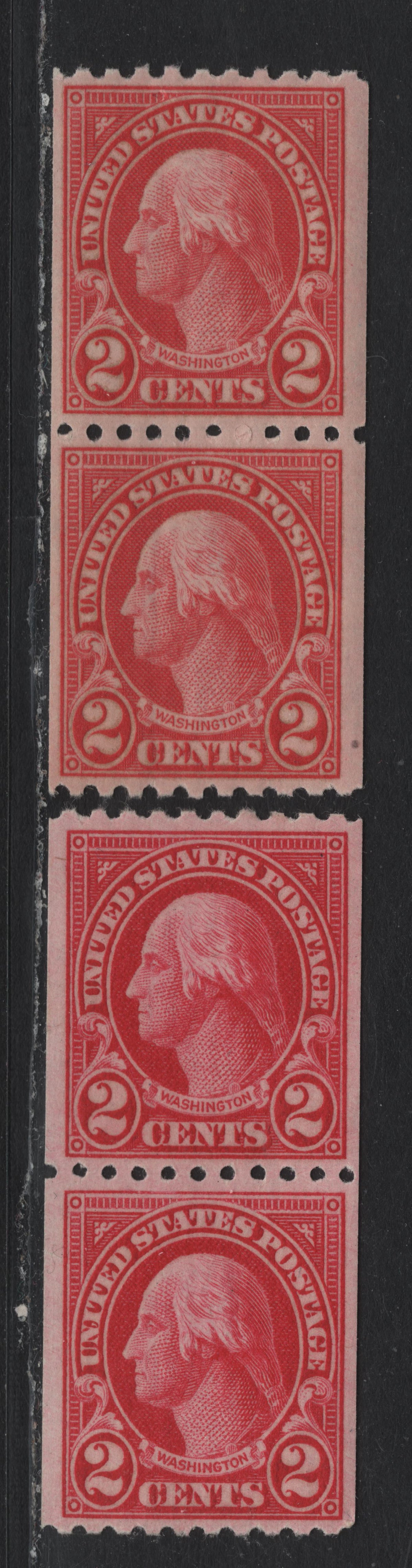 Lot 194 United States SC#606 2c Carmine - Red , 1923-1925 4th Bureau Issue, 2 VFNH Coil Pairs, 12 Vertical Gum Striations Per Inch, Perf 10 Horizonal