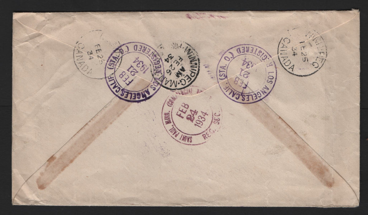 Lot 215 United States, A Very Good/Fine Used Cross Border Registered Special Delivery Cover, A Somewhat Wrinkled Cover, Franked With #C17 & #696 to Pay the 23c Rate, Saint Paul MN and Winnipeg Backstamps.