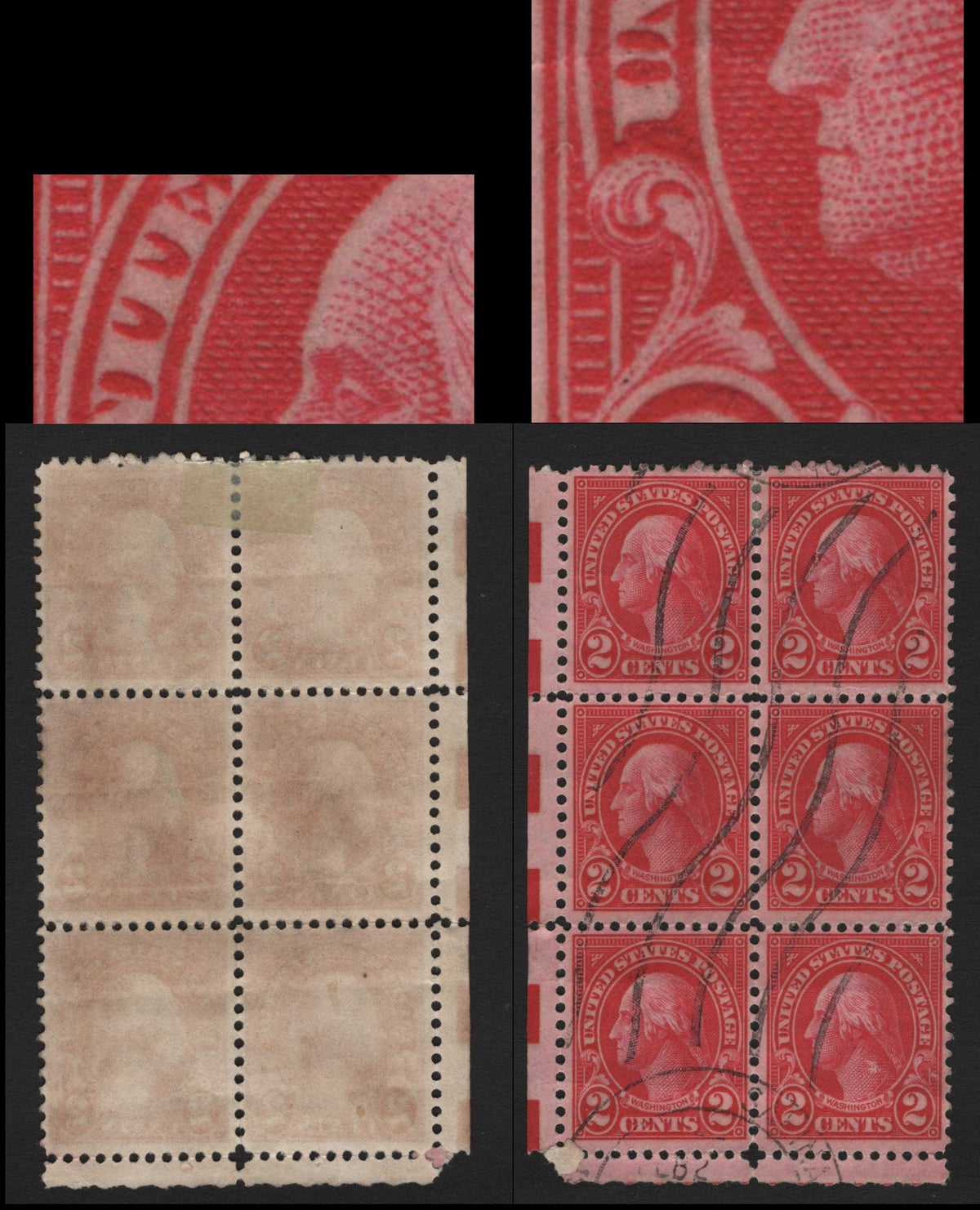 Lot 219 United States SC#599A 2c Bright Carmine, 1922-1925 4th Bureau Issue, A Fine Used LL Block Of 6, Type II