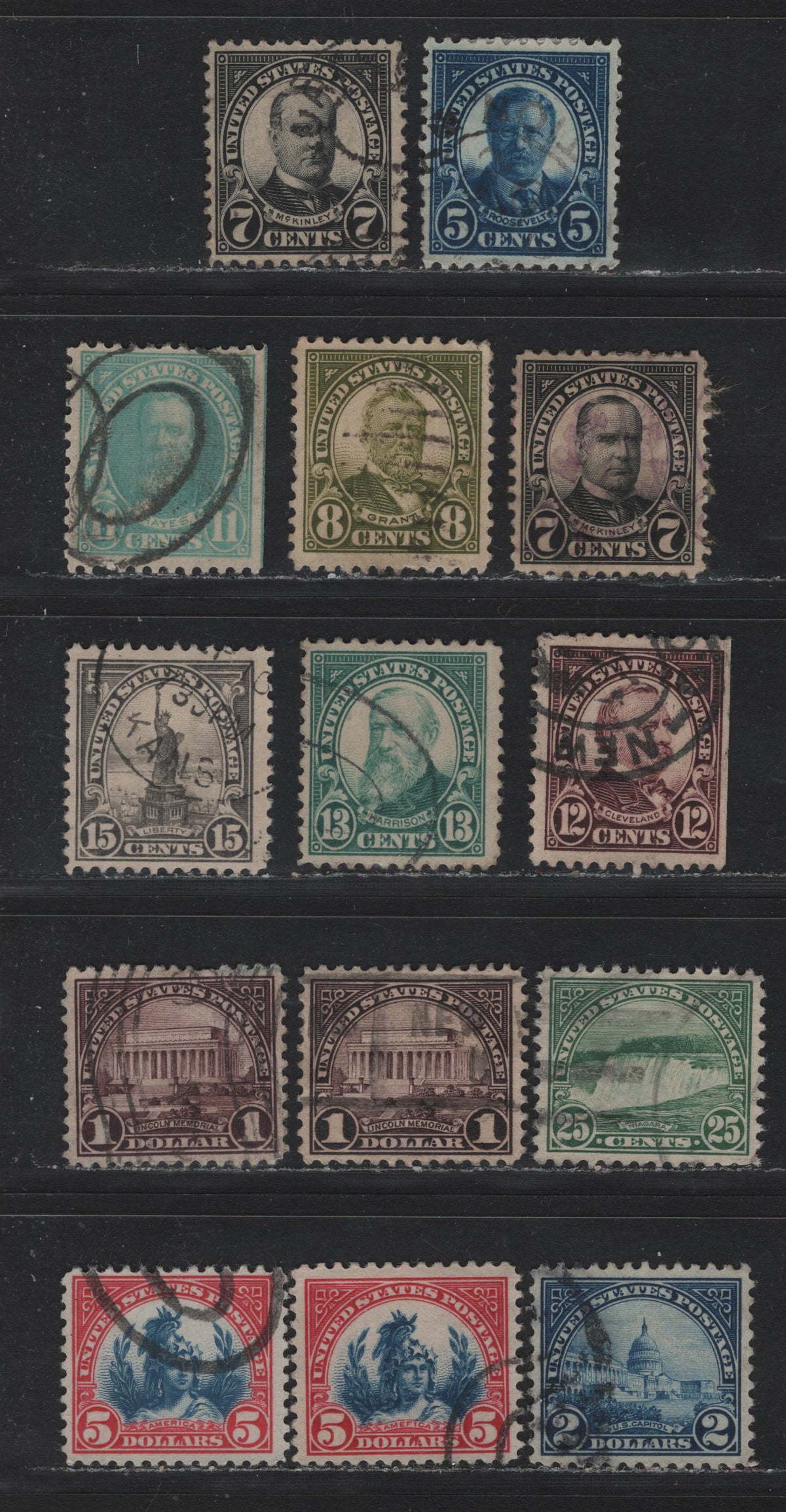 Lot 222 United States SC#557/573a, 622 5c Deep Bright Blue - Carmine & Blue, 1924-1925 4th Bureau Issue, 14 Fine Used Singles, Flat Plate Printings, VF Centered With Some Shade Variations