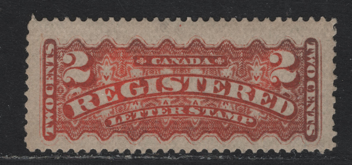 Lot 235 Canada #F1i 2c Orange Red, 1875-1896 Registration Issue, A Fine Regummed Single, MM-Y Paper, Perf 12.25x12.1, Mid to Late Montreal Printing, Plate Dot Position At Top Center of Upper Margin, Slight Oxidation, Professionally Regummed.