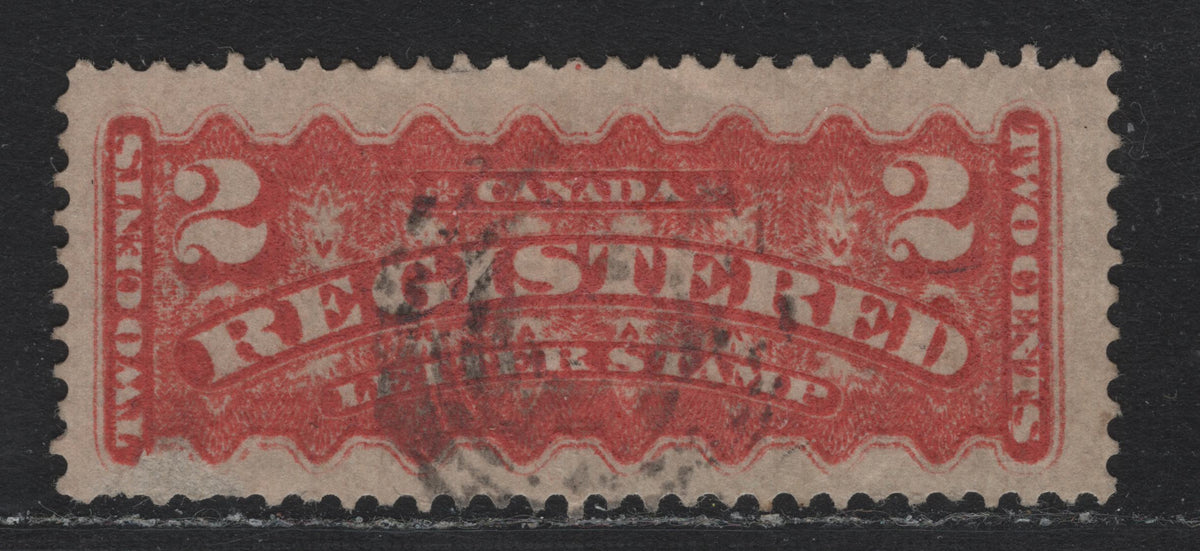 Lot 249 Canada #F1b 2c Rose Carmine, 1875-1896 Registration Issue, A Very Good Used Single, LM-Q Paper, Perf 12.25, Montreal Gazette Printing, Small Surface Thin At Lower Left.