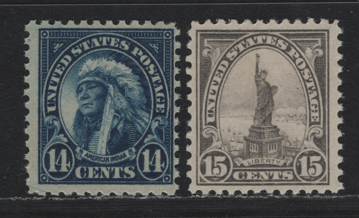 Lot 29 United States SC#565-566 14c - 15c Blue - Gray , 1922-1926 4th Bureau Issue, 2 FNH Singles, Flat Plate Printings