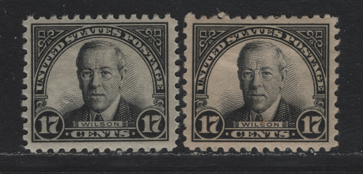 Lot 33 United States SC#623 17c Black - Gray Black , 1922-1926 4th Bureau Issue, 2 VFOG Singles, Flat Plate Printings