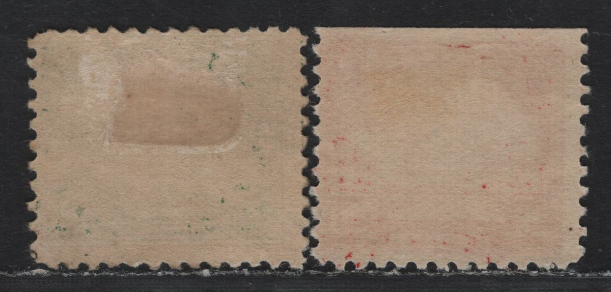 Lot 36 United States SC#568, 568var 20c Bright Carmine - Deep Green , 1922-1926 4th Bureau Issue, 2 FOG Singles, Flat Plate Printing