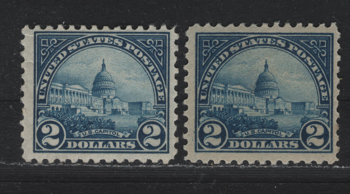 Lot 49 United States SC#572 $2 Blue & Bright Blue , 1922-1926 4th Bureau Issue, 2 FOG Singles