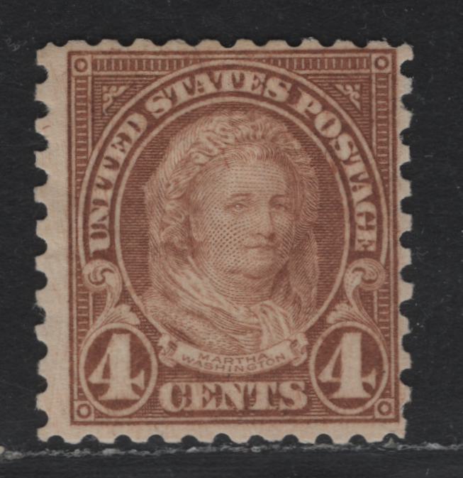 Lot 62 United States SC#585var 4c Pale Yellow Brown , 1923-1926 4th Bureau Issue, A FOG Single, Perf 10, Special Booklet Paper With Horiz. Grain, No Gum Breaker Ridges, 12 Horizontal Gum Ridges per Inch.