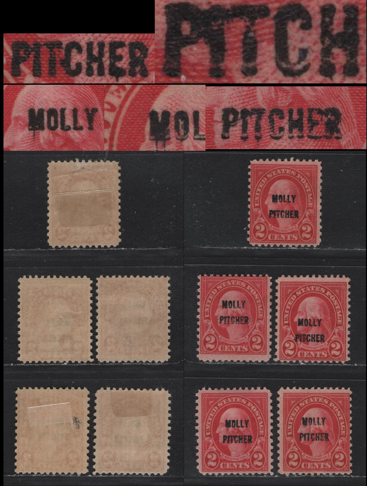 Lot 83 United States SC#646var 2c Carmine , 1928 Battle of Monmouth Issue, 5 FOG Singles, All Showing Different Letter Varieties
