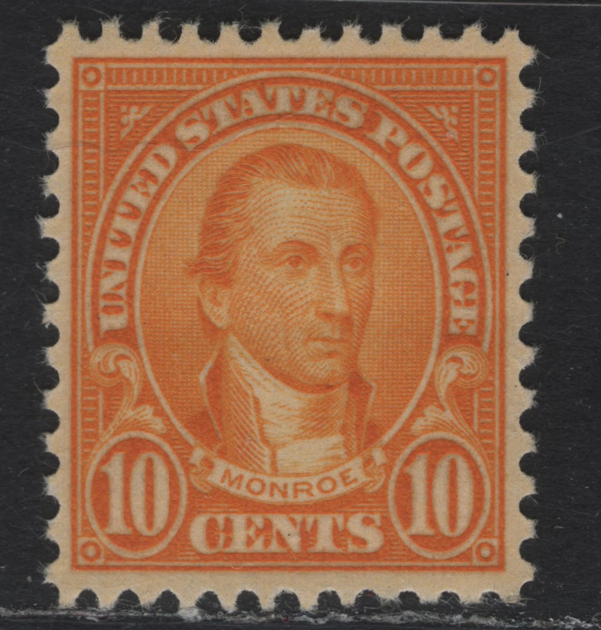 Lot 96 United States SC#642 10c Yellow Orange , 1926-1934 4th Bureau Issue, A XFNH Single, Type 3 Gum Breaker Ridges Spaced 12mm Apart & 12 Vertical Striations Per Inch, Nearly Perfectly Centered