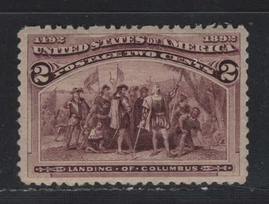 Lot 10 United States SC#231 2c Brown Violet , 1893 Columbian Exposition Issue, A VFNH Single, 3 Unpunched Perforations In The Top Margin, Creating Three Very Wide Perforation Teeth