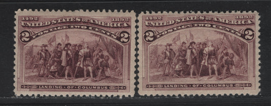 Lot 13 United States SC#231 2c Brown Violet - Deep Brown Violet , 1893 Columbian Exposition Issue, 2 F/VFNH Singles