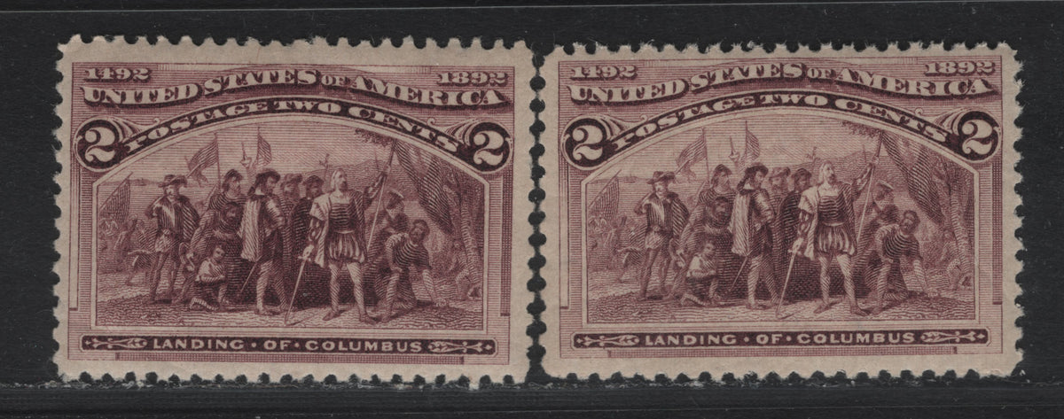 Lot 13 United States SC#231 2c Brown Violet - Deep Brown Violet , 1893 Columbian Exposition Issue, 2 F/VFNH Singles
