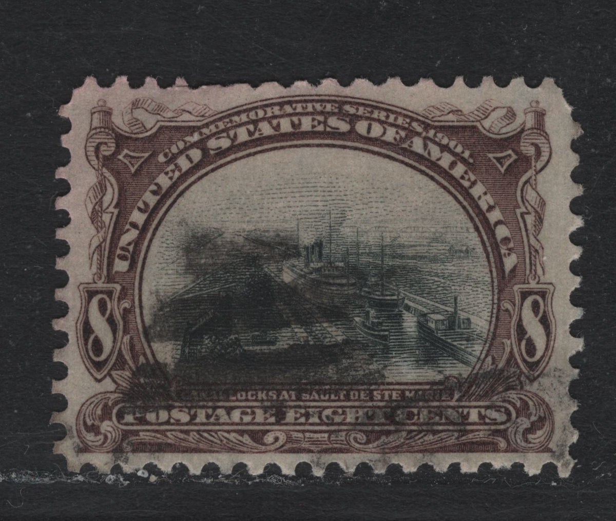 Lot 135 United States (C)SC#298 8c Purplish Brown & Black , 1901 Pan-American Exposition Issue, A Fine Used Single, Upright Wmk, Light Diagonal Bend
