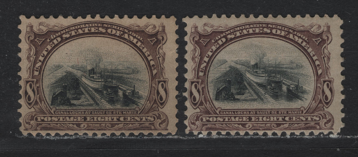 Lot 140 United States SC#298 8c Violet Brown/Purplish Brown & Black , 1901 Pan-American Exposition Issue, 2 F/VFOG Singles, Inverted Wmks