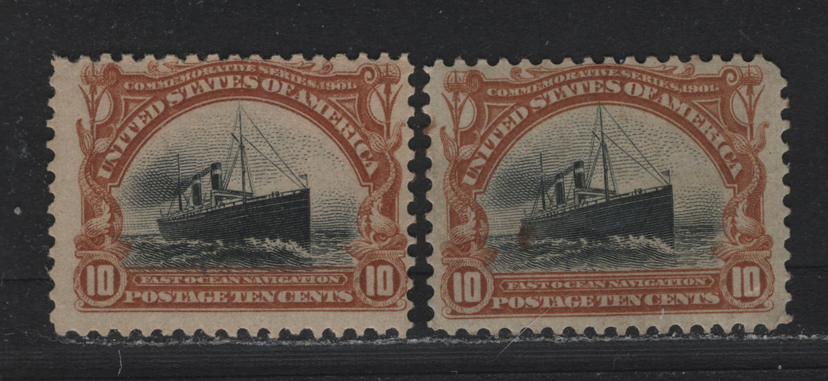 Lot 149 United States SC#299 10c Orange Brown/Light Orange Brown & Black/Silver Black , 1901 Pan-American Exposition Issue, 2 FOG Singles, Reversed Wmks