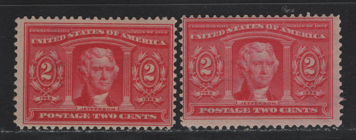 Lot 162 United States SC#324 2c Rose Carmine - Deep Rose Carmine , 1904 Louisiana Purchase Issue, 2 FOG Singles, Sideways Wmk