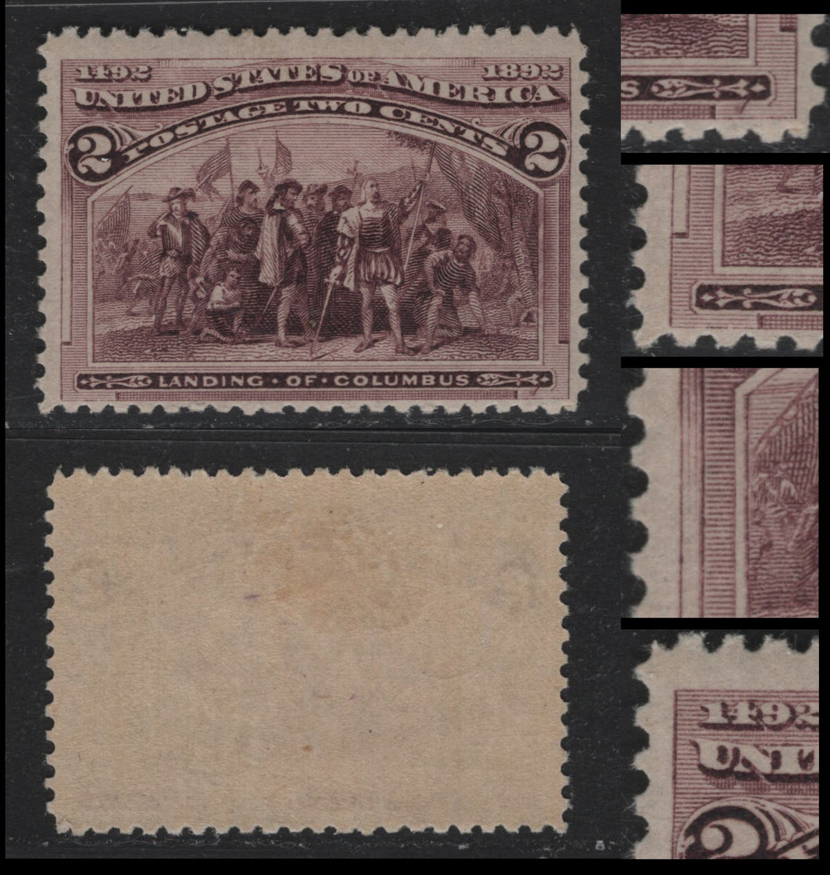 Lot 16 United States SC#231var 2c Deep Brown Violet , 1893 Columbian Exposition Issue, A FOG Single, Multipoint Double Transfer & Plate Gouge
