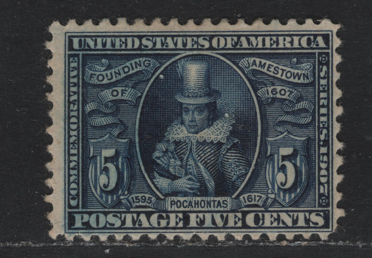 Lot 209 United States SC#330 5c Dark Blue , 1907 Jamestown Exposition Issue, A FOG Single, Reversed Wmk