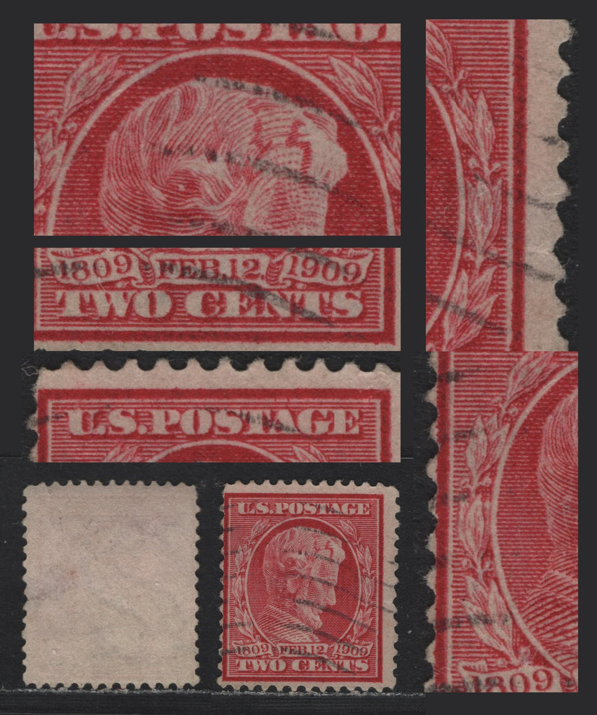 Lot 213 United States SC#367var 2c Carmine , 1909 Lincoln Birth Centenary Issue, A Very Good Used Single, Inverted & Reversed, Double Transfer Affecting Nearly Every Element Of The Design