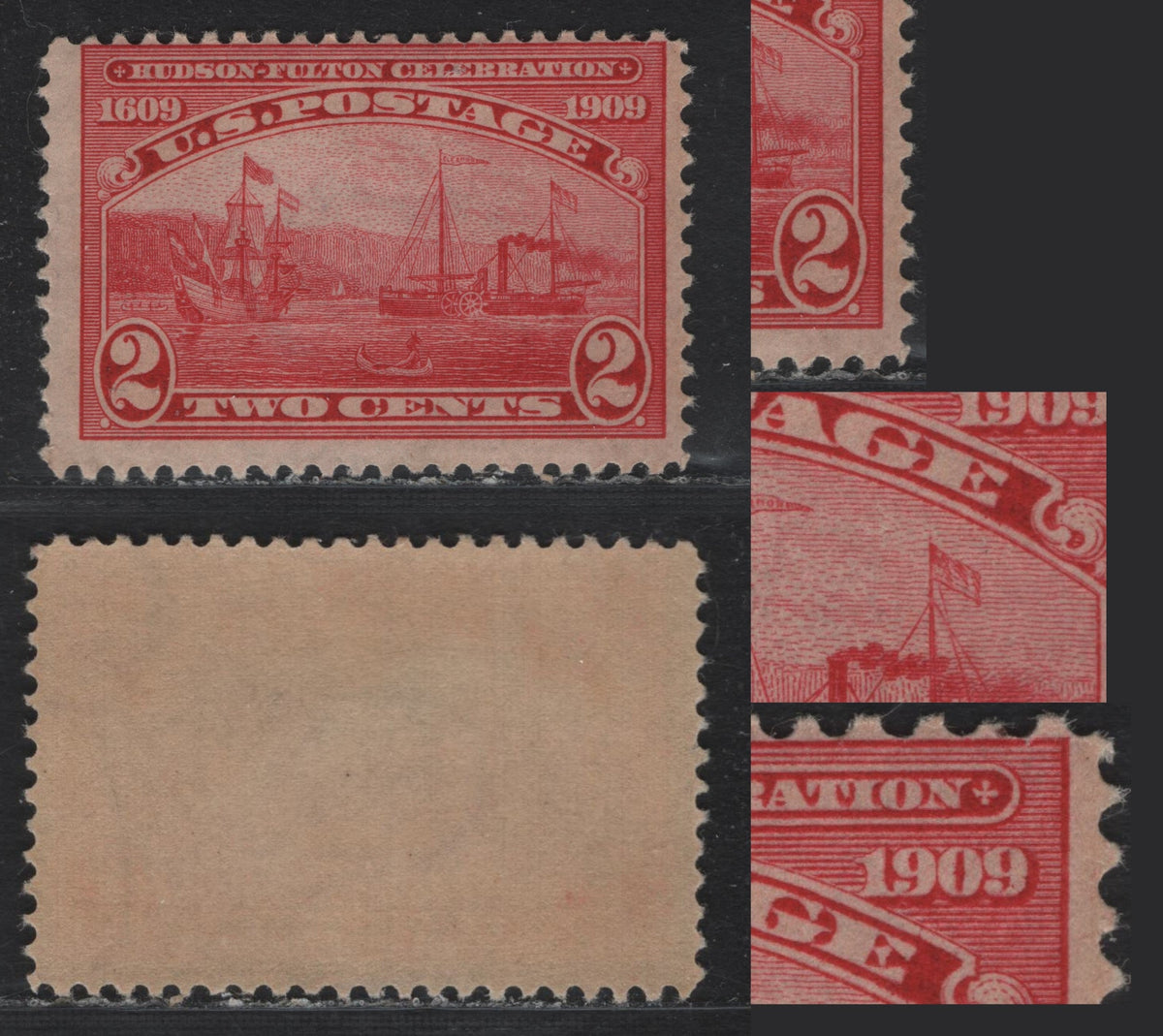 Lot 238 United States (C)SC#372var 2c Carmine , 1909 Hudson-Fulton Celebration Issue, A FNH Single, Upright Wmk, Extensive Double Transfer At Right