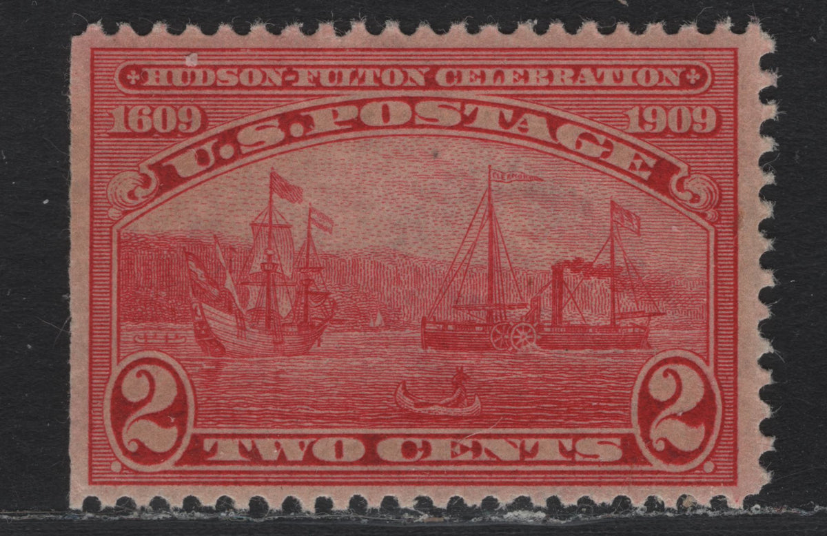 Lot 244 United States SC#372 2c Carmine , 1909 Hudson-Fulton Celebration Issue, A VFNH Left Sheet Margin Single, Inverted Wmk, Ribbed Effect Paper