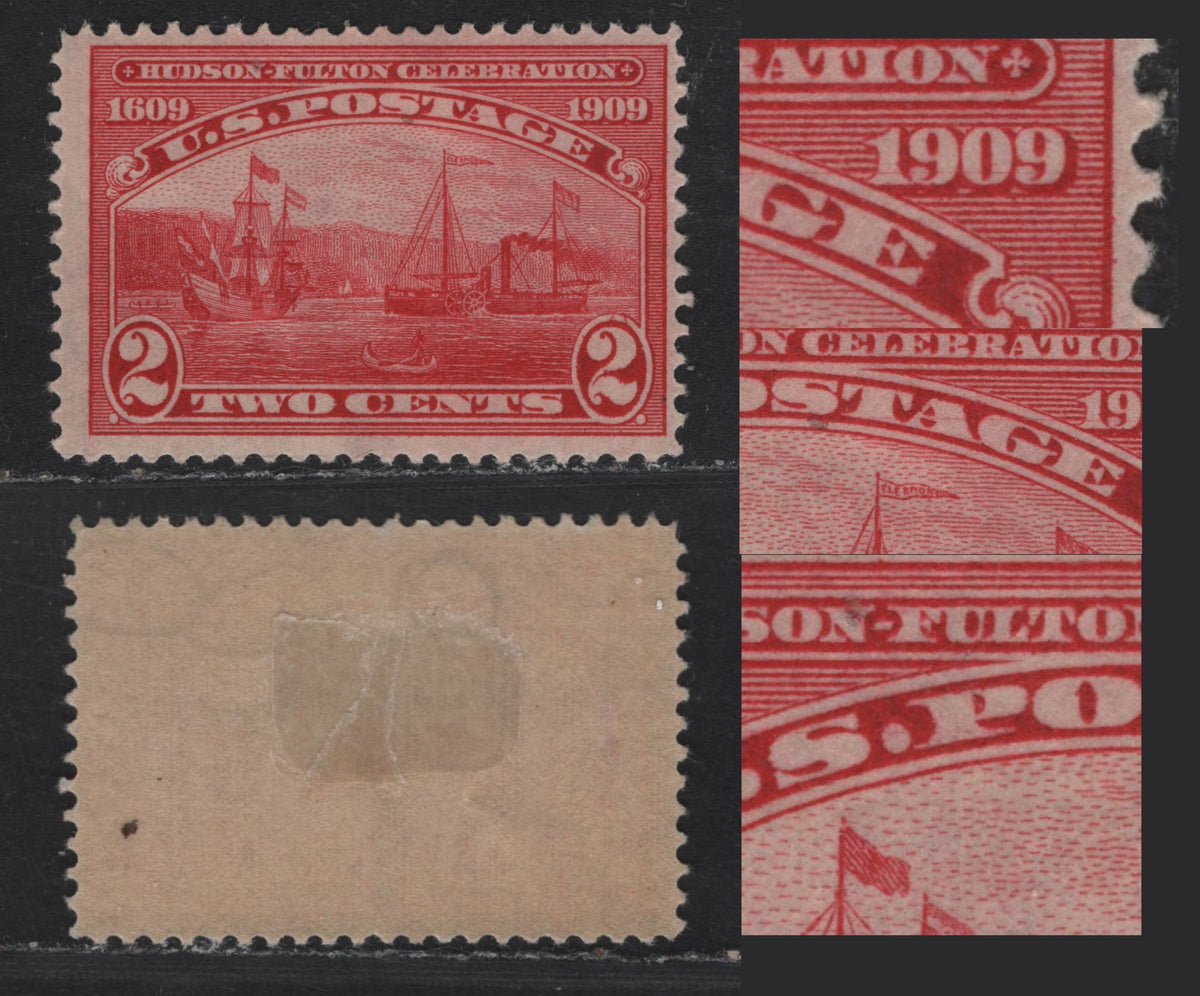 Lot 245 United States SC#372var 2c Carmine , 1909 Hudson-Fulton Celebration Issue, A FOG Single, Reversed Wmk, Fine Hairline Scratch Through The Period Of 'US' and the P, Tag Of Postage and 1909