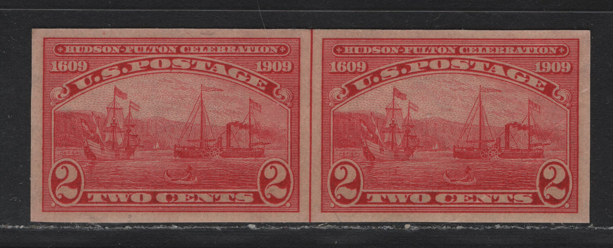 Lot 251 United States SC#373var 2c Carmine , 1909 Hudson-Fulton Celebration Issue, A VFOG Center Line Pair, Inverted Wmk, Ribbed Effect Paper, Light Internal Paper Wrinkle At Lower Right.
