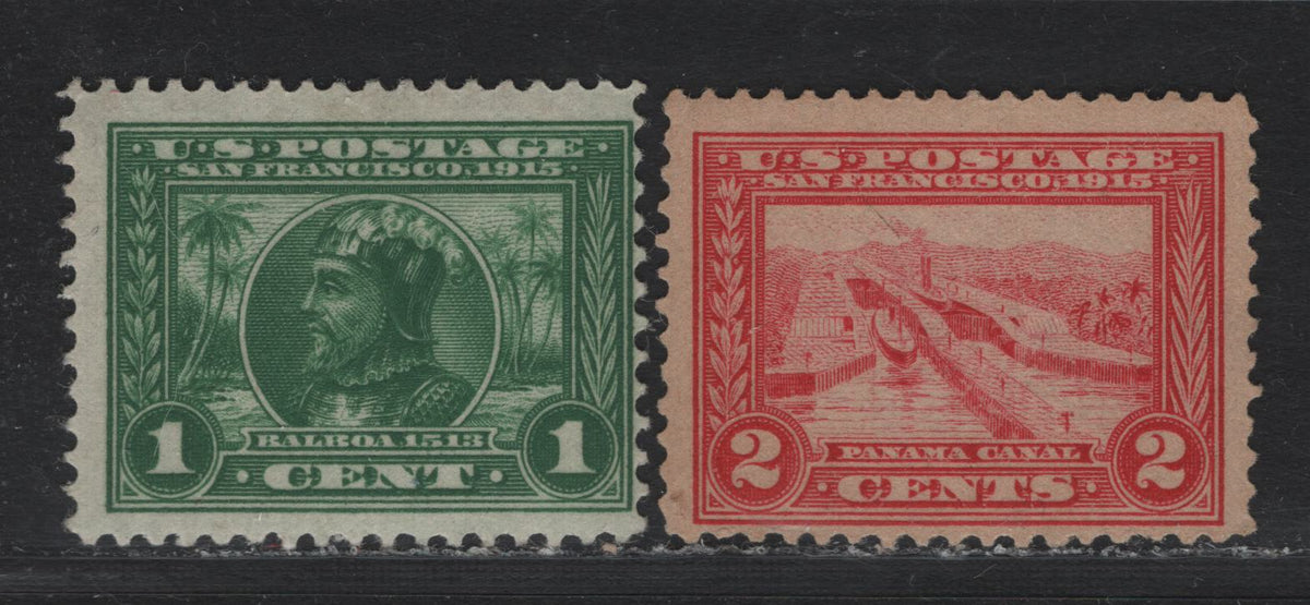 Lot 258 United States SC#397-398 1c - 2c Green - Pale Carmine , 1913 Panama Pacific Issue, 2 FNH Singles