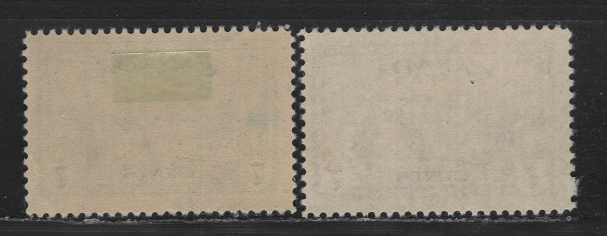 Lot 317 Canada #C9var 7c Light Bright Blue , 1946 Airmail Issue, 2 FOG Singles, Scarce Shade, Much Lighter Than Typical Color, This Comes From A Very Late Printing On Lightly Ribbed Paper With Thick Glossy Gum