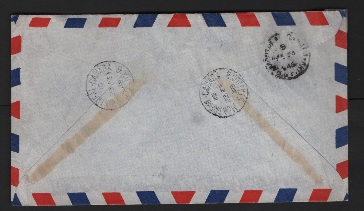 Lot 325 Canada, February 1948, A Very Fine Used Registered Airmail Cover, Montreal To Denmark, Franked With Complete C9b Booklet Pane Franked With A Total Of 40c, 15c Being Airmail & 25c Registration