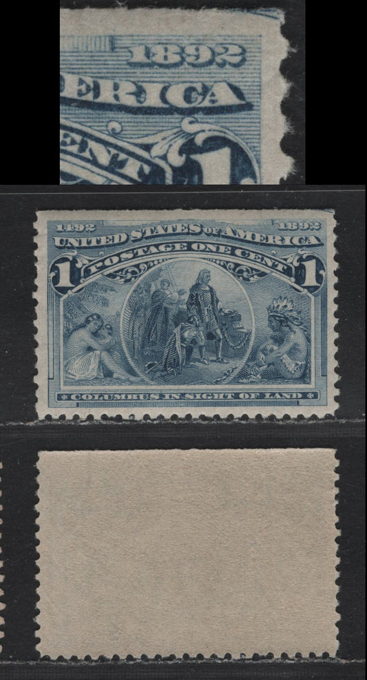Lot 3 United States SC#230 1c Blue , 1893 Columbian Exposition Issue, A VFNH Top Sheet Margin Single, Showing Natural Straight Edge At Top And Portion Of Arrow Cutting Guideline In Margin At UR