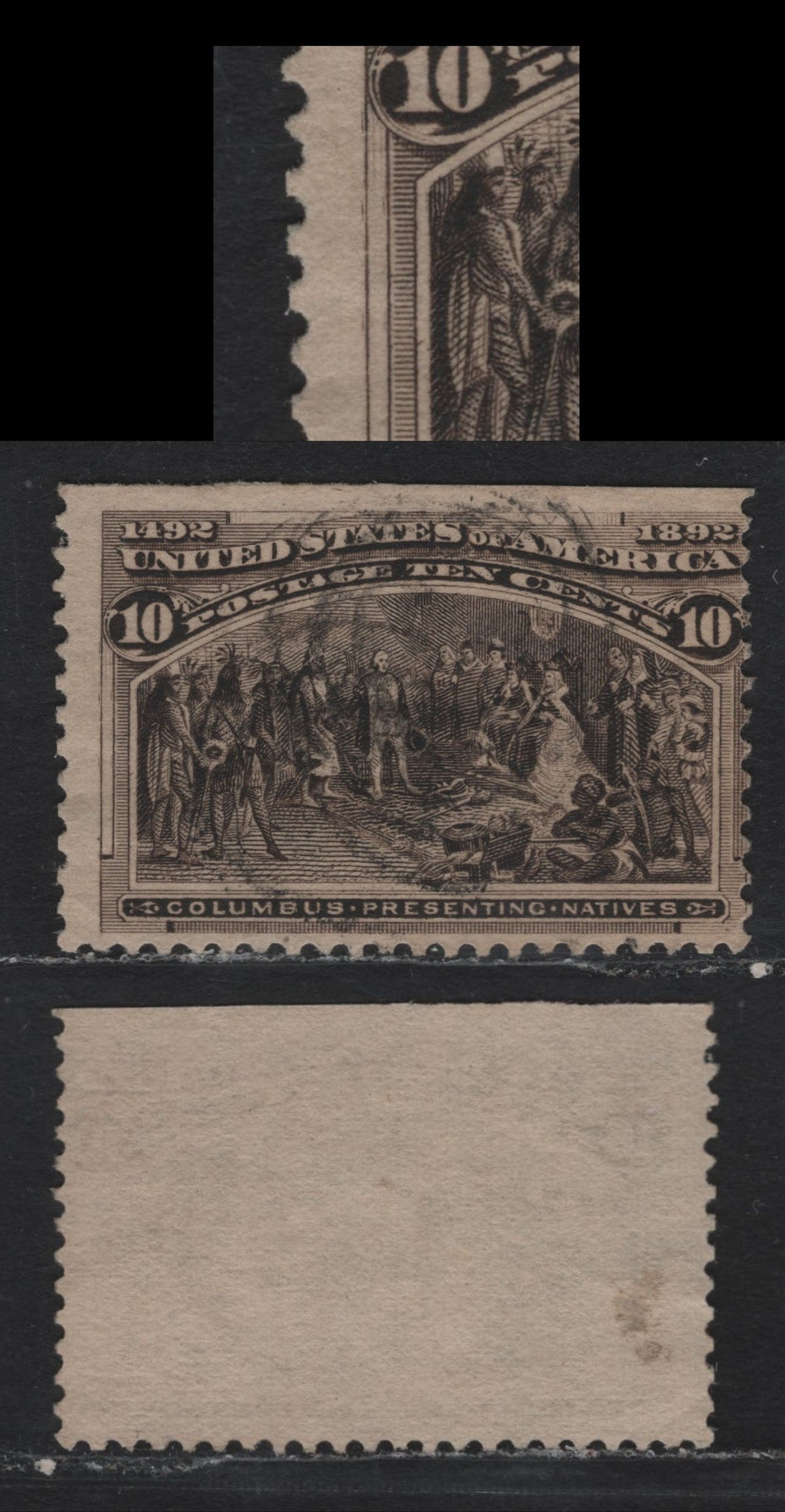 Lot 53 United States SC#237 10c Black Brown , 1893 Columbian Exposition Issue, A Very Good Used Single, Double Transfer, Showing Doubling of Portions