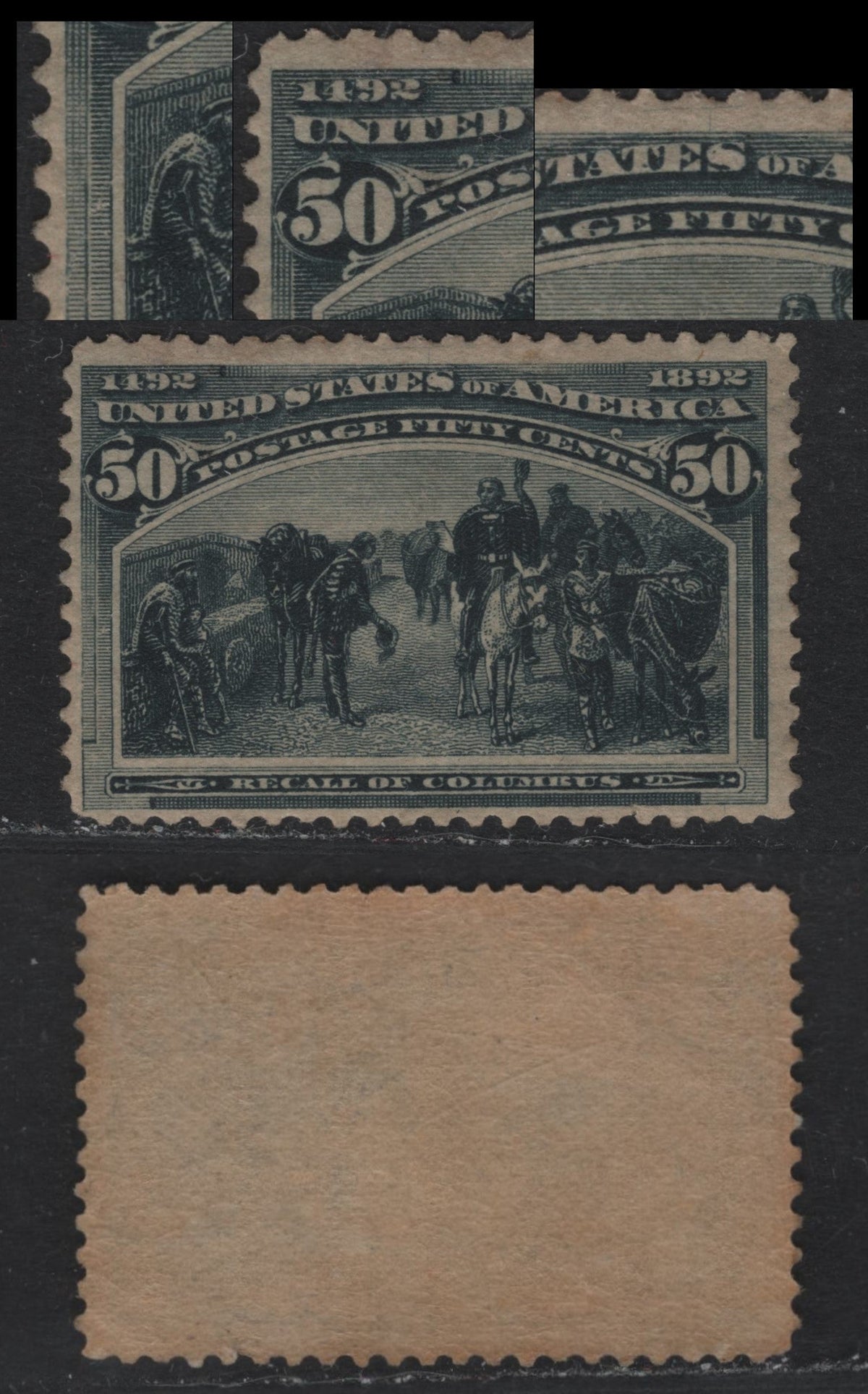Lot 58 United States SC#240var 50c Slate Blue , 1893 Columbian Exposition Issue, A Fine Regummed Single, Professionally Regummed, Showing Some Unlisted Plate Varieties