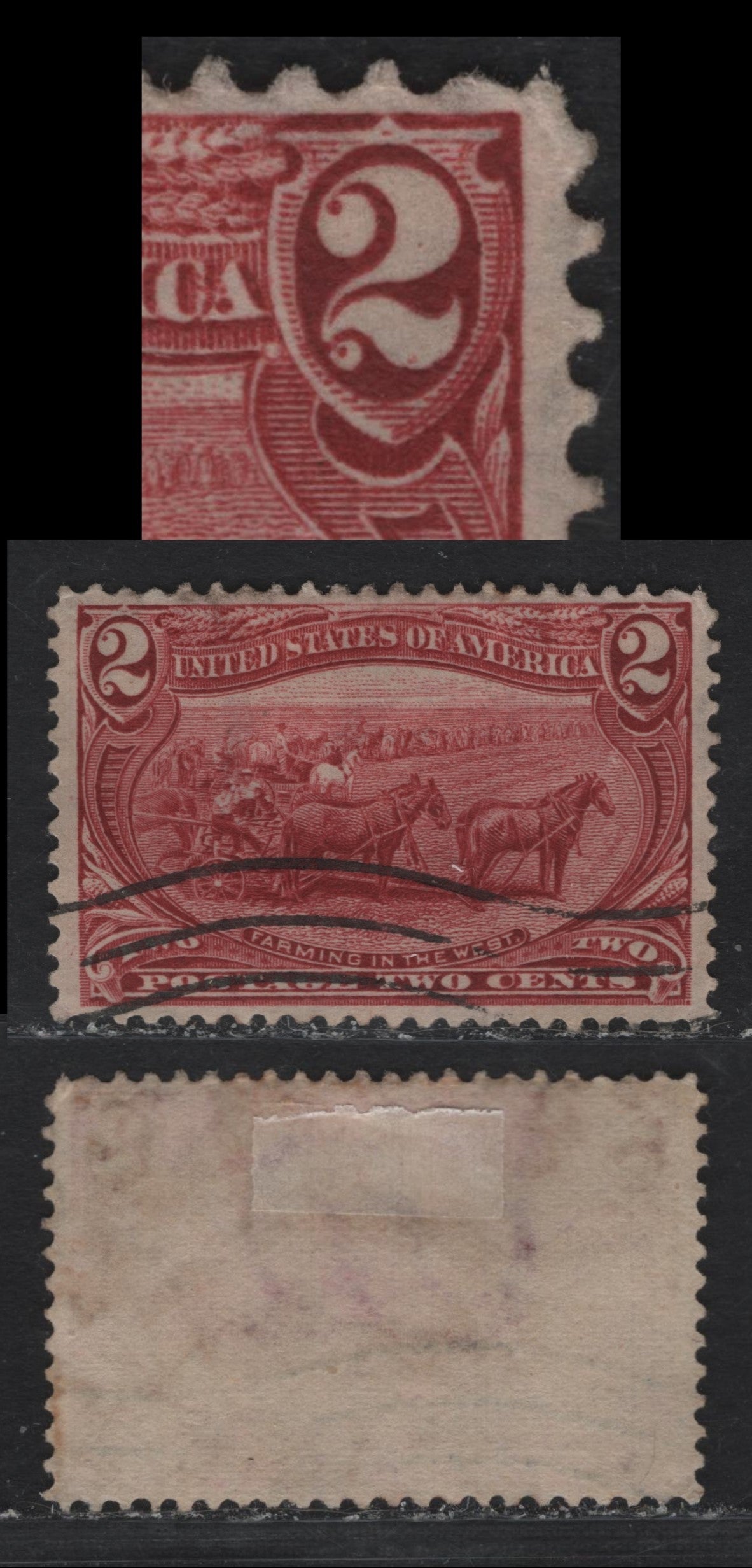 Lot 73 United States SC#286 2c Deep Copper Red , 1898 Trans-Mississippi Issue, A Very Fine Used Single, Sideways Wmk, Showing Broken Loop On Right 2, Unlisted In Scott.