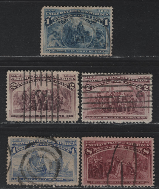 Lot 8 United States SC#230-231,233, 236 1c - 8c Blue - Dark Magenta , 1893 Columbian Exposition Issue, 4 Very Fine Used Singles