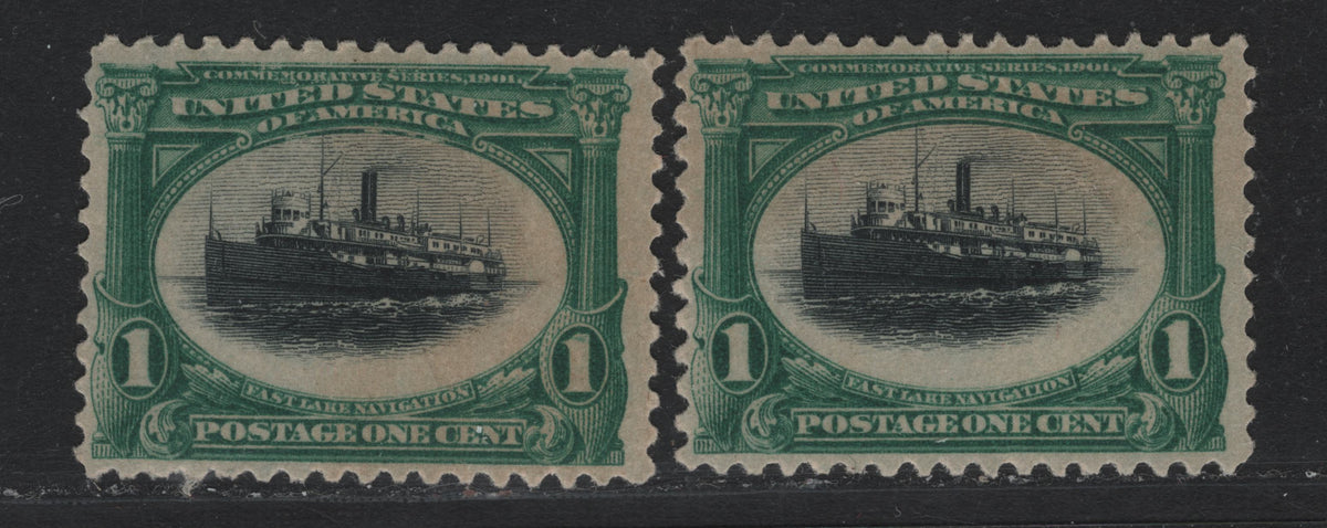 Lot 90 United States SC#294 1c Dark Blue Green & Black , 1901 Pan-American Exposition Issue, 2 Very Fine Unused Singles, Reversed & Inverted & Reversed Wmks