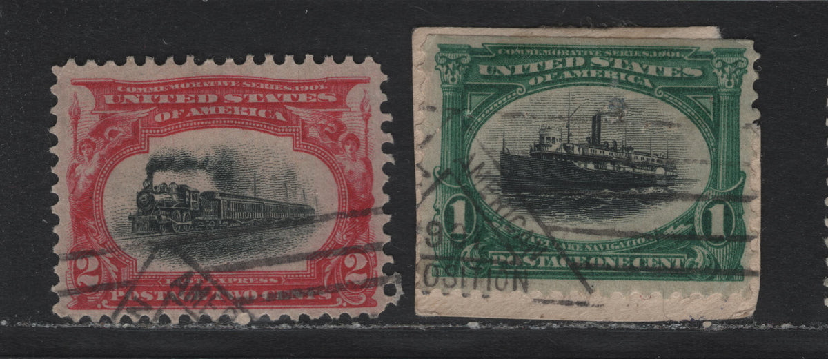 Lot 94 United States SC#294-295 1c - 2c Deep Blue Green & Black - Rose Carmine & Black , 1901 Pan-American Exposition Issue, 2 Very Fine Used Singles, Partial Triangular Exposition Duplex Cancels