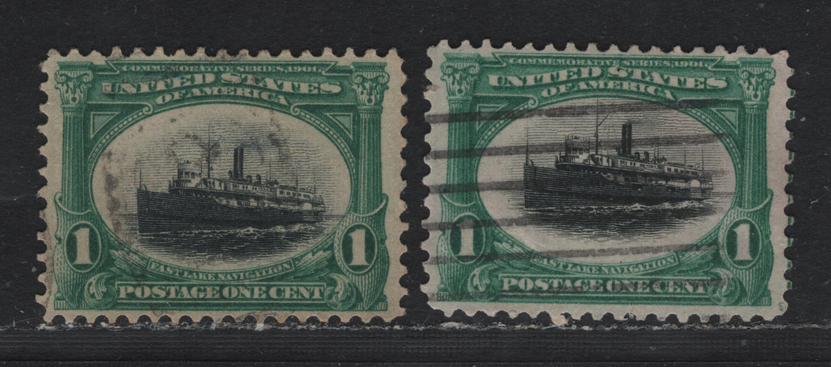 Lot 97 United States (C)SC#294 1c Dark Green/Dark Blue Green & Black , 1901 Pan-American Exposition Issue, 2 Fine/Very Fine Used Singles, Upright Wmk