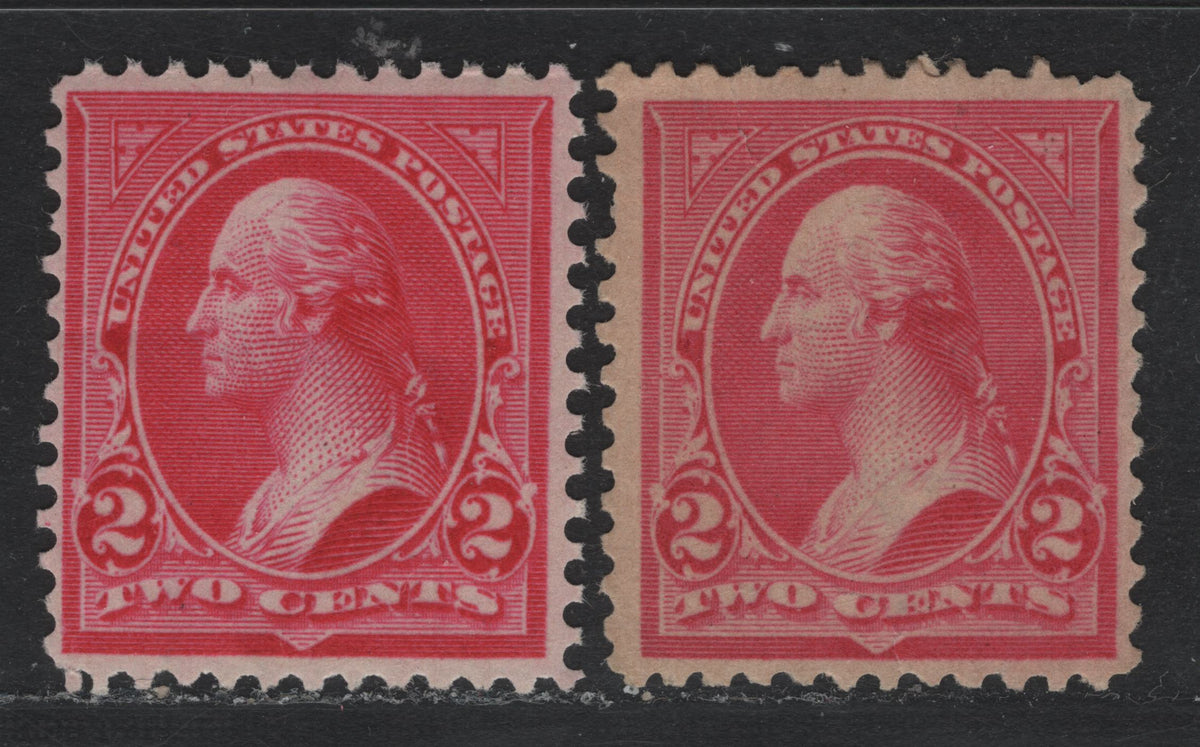 Lot 10 United States SC#267-a 2c Carmien Rose, 1895-1897 First Bureau Issue, 2 G/VFOG Singles, Type III, Pink Stamp Has A Small Saled Tear, Both Have Inverted Wmks.