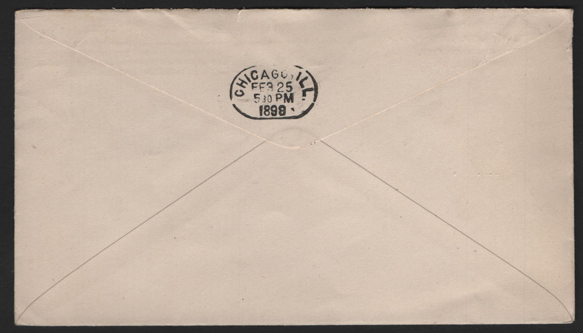 Lot 109 United States SC#Dept. Of Justice Unfranked, A Very Fine Used Envelope, As Lot 108, But Sent February 24 1899 With February 25 Chicago Receiving Backstamp