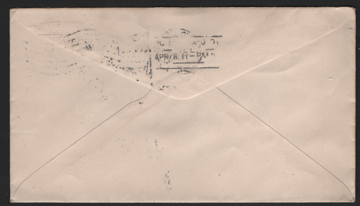 Lot 112 United States SC#Official Unfranked, A Very Fine Used Envelope, Charles B Blair Corner Card & Simplified Warning In The Right Side, Stating 'Official Business, Penalty For Private Use $300'., Sent April 8 1899 to Chicago, Arriving Same Day.