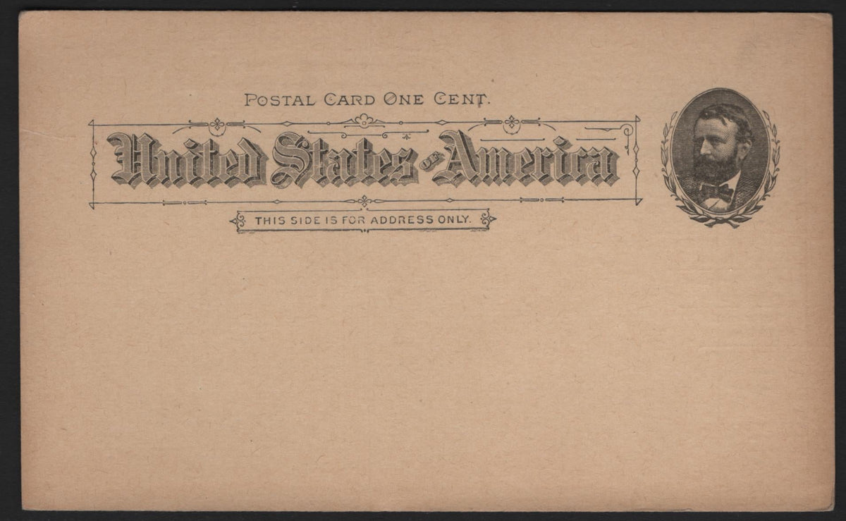 Lot 114 United States SC#UX10 1c Black on Buff, 1891 Grant Postcard Issue, A Very Fine Used Envelope, Mint Postard Form 1891 Issue, Blank Address Side & Blank Message Side Framed By A Railway Ad For Lakeshore Passenger Station, Type 1.